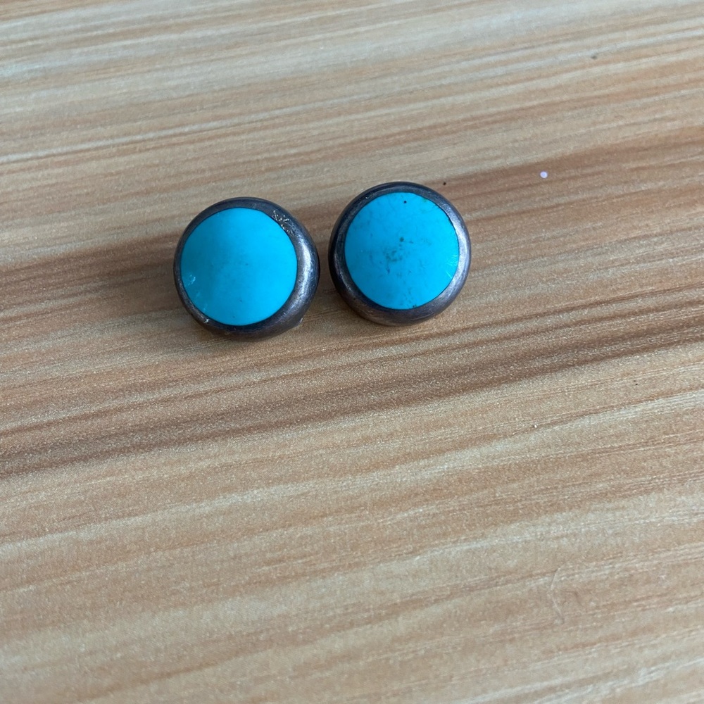 Antique Sterling Silver Turquoise Earrings Clip On